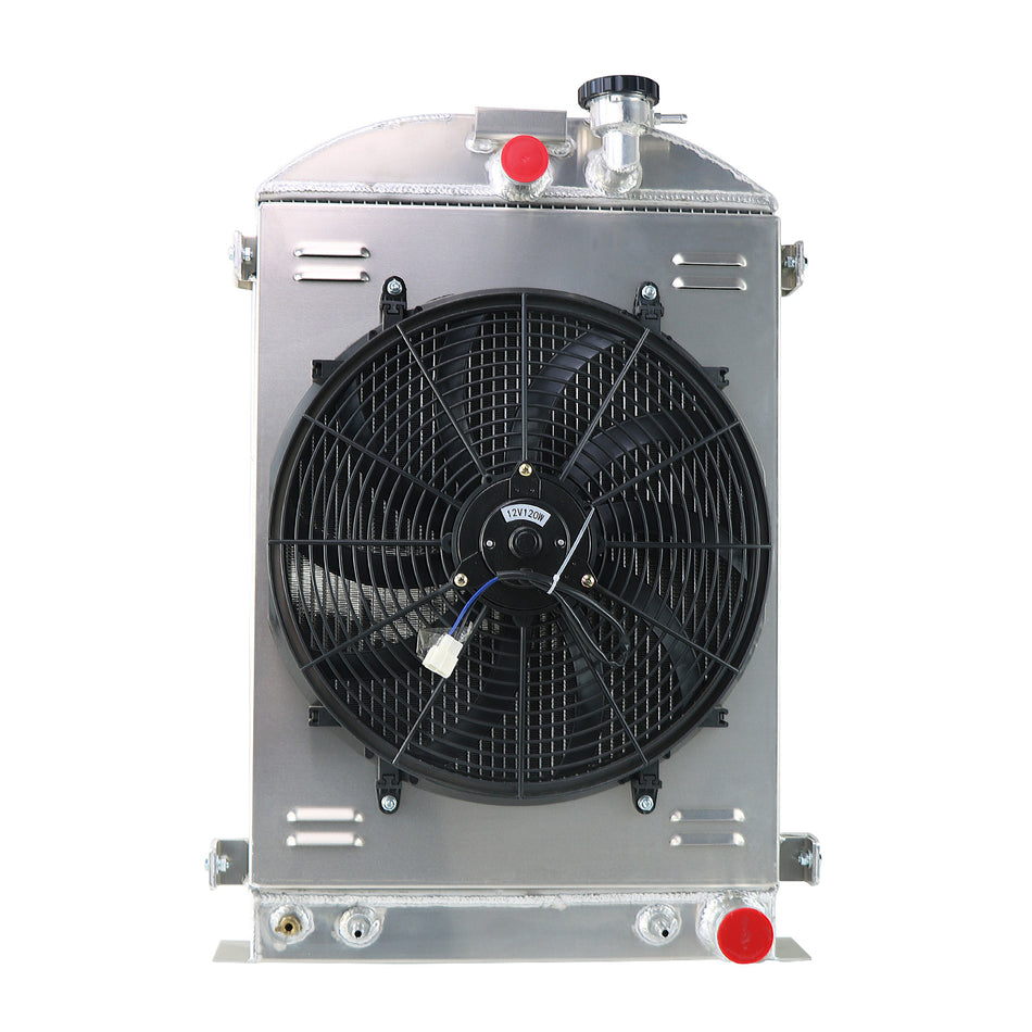 ASI Performance 4 Row Radiator with Shroud Fan For 1933-1935 Ford MODEL Hot Rod Chevy V8 Engine AT 28''Height x 19 4/5''Width