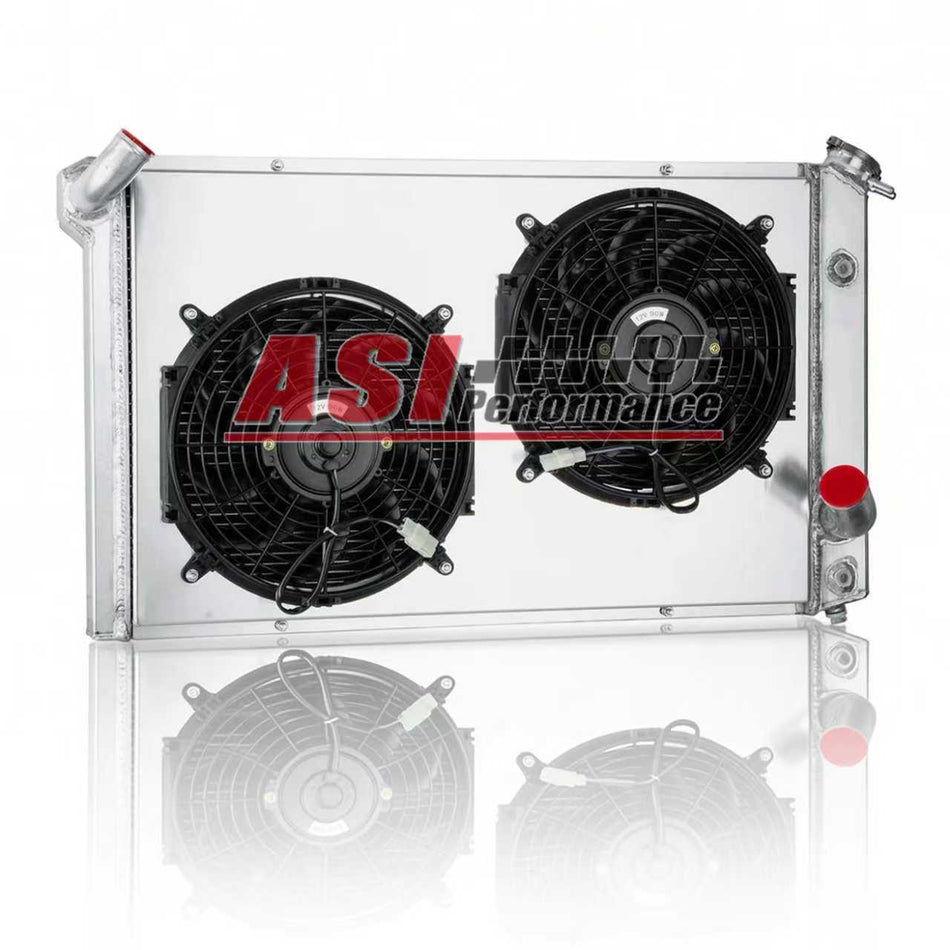 ASI Performance 3 Row Radiator with Shroud Fan For 1973-1976 Chevy Corvette Base Stingray 5.7L 7.4L 33-1/2 W x 19-1/2 H