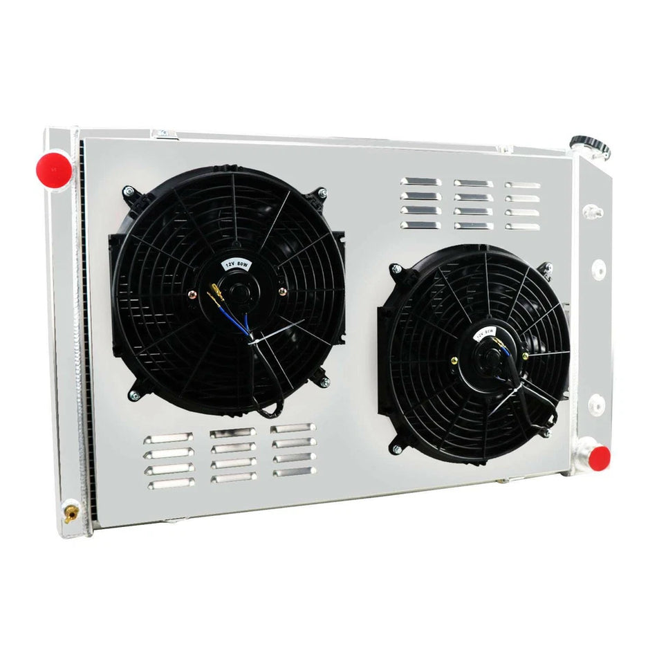 ASI Performance Pro 4 Rows Aluminum Radiator with Shroud Fan For 1973-1991 Chevy C/K C10 C20 C30 K10/20 V8 GMC Pickup 12" 90W Fan 20-1/4" Height x 33-1/4" Width