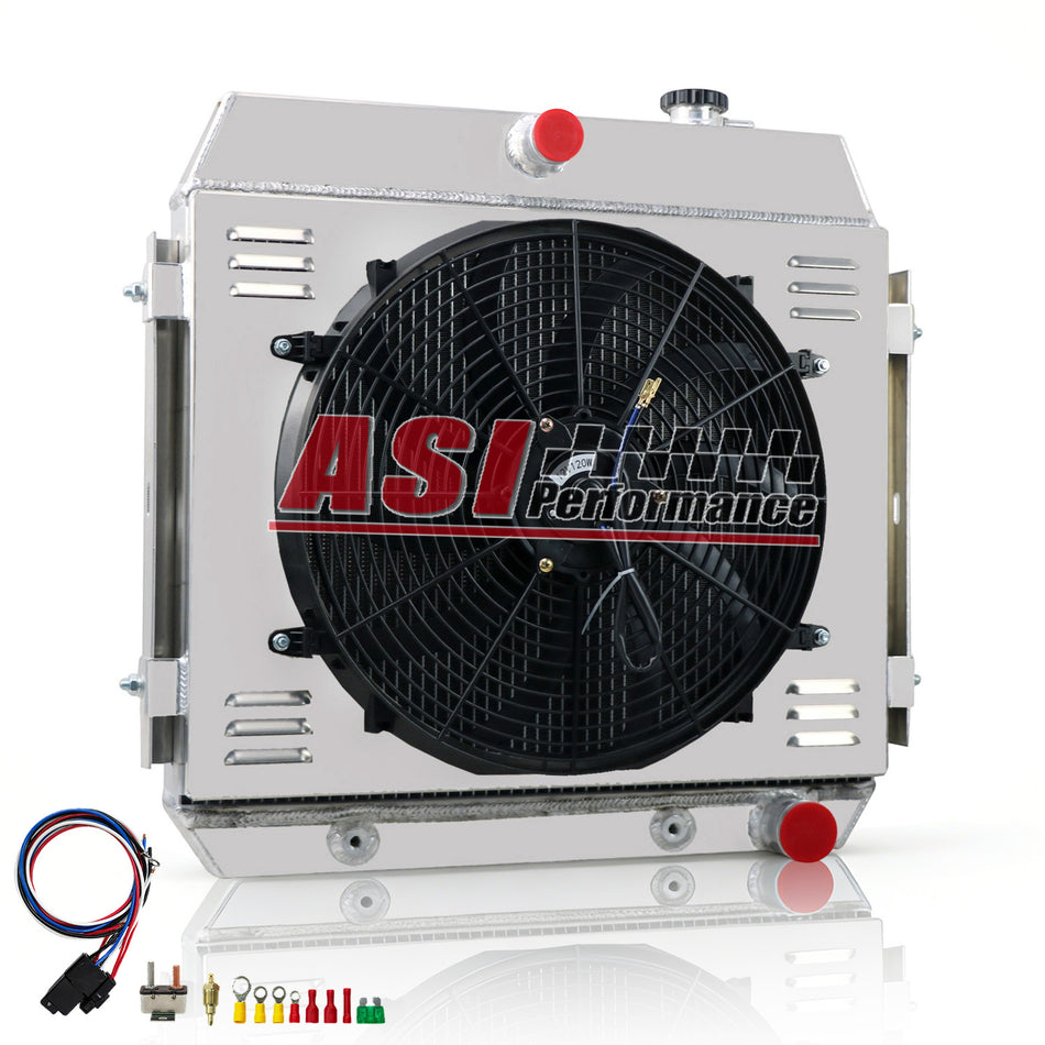 ASI Performance 4 Row Radiator Shroud Fan For 1955-1957 1956 Chevy Bel Air One-Fifty Nomad L6 V8