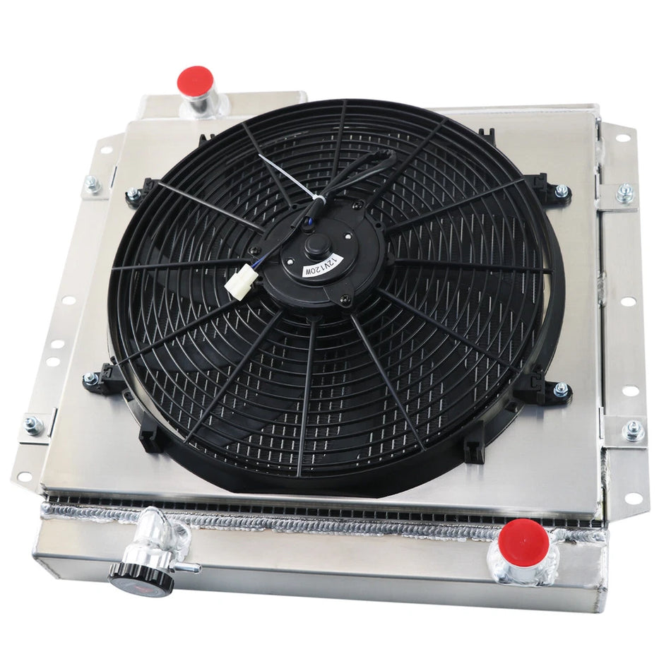 ASI Performance 4 Row Aluminum Radiator with Shroud Fan For 1970-1980 Toyota Land Cruiser FJ40 FJ45 22-1/4''H X 23-2/9''W
