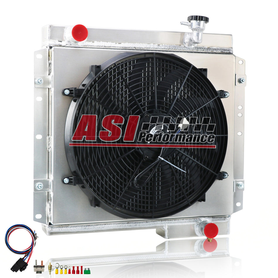 ASI Performance 4 Row Aluminum Radiator with Shroud Fan For 1970-1980 Toyota Land Cruiser FJ40 FJ45 22-1/4''H X 23-2/9''W