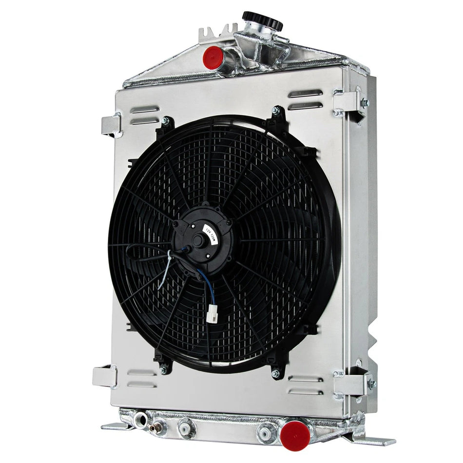 ASI Performance 3 Row Radiator Shroud+Fan For 1932 Ford Street Rat Rod High Boy Chevy V8 Engine