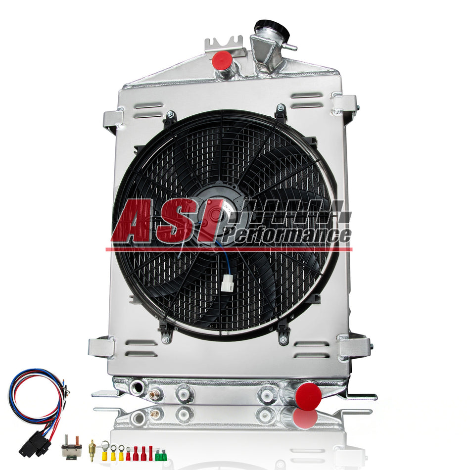 ASI Performance 4 Row Radiator Shroud 16Fan For 1932 Ford Hi Boy Rat Rod Street Rod Chevy Motor.