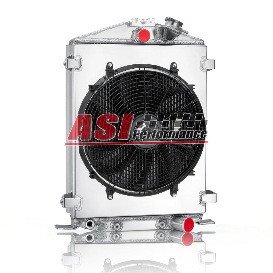 ASI Performance 4 ROW Radiator+Shroud Fan For 1932 Ford Street Rat Rod High Boy /Chevy V8 Engine