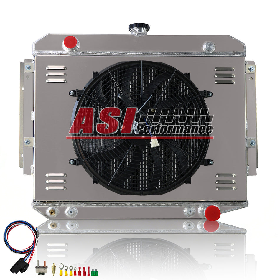 ASI Performance 3 Row Radiator with Shroud Fan For 71-78 Dodge D100 D150 D200 W100 W200 V8 5.2L 5.9L -120W 24 H x 30 W