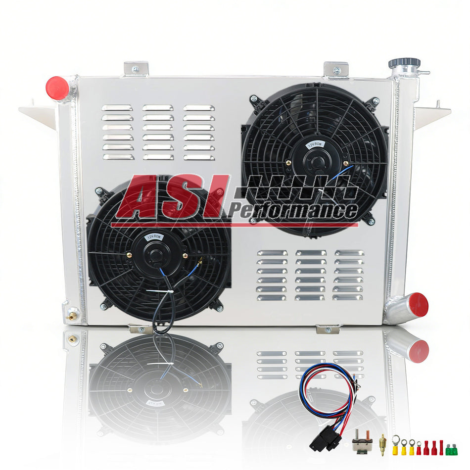 ASI Performance Dodge 3 Row Aluminum Radiator Fit 90-93 D250 D350 W250 5.9L Cummins Ramcharger 5.2L Shroud Fan Relay 90W