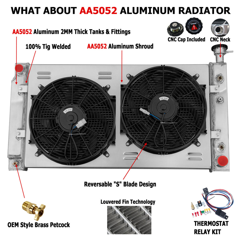 ASI Performance 3 Rows Radiator+Shroud Fan For 2003-2005 Chevy Express 1500 2500 GMC Savana 4.3L