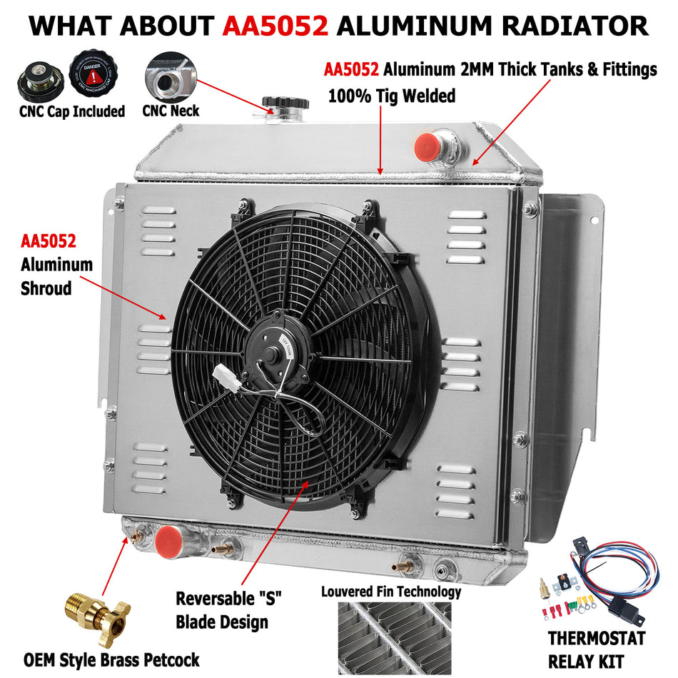 ASI Performance 3 Rows Radiator+Shroud Fan For 1979~1991 87 Ford E100/150/250/350 Econoline 5.0L