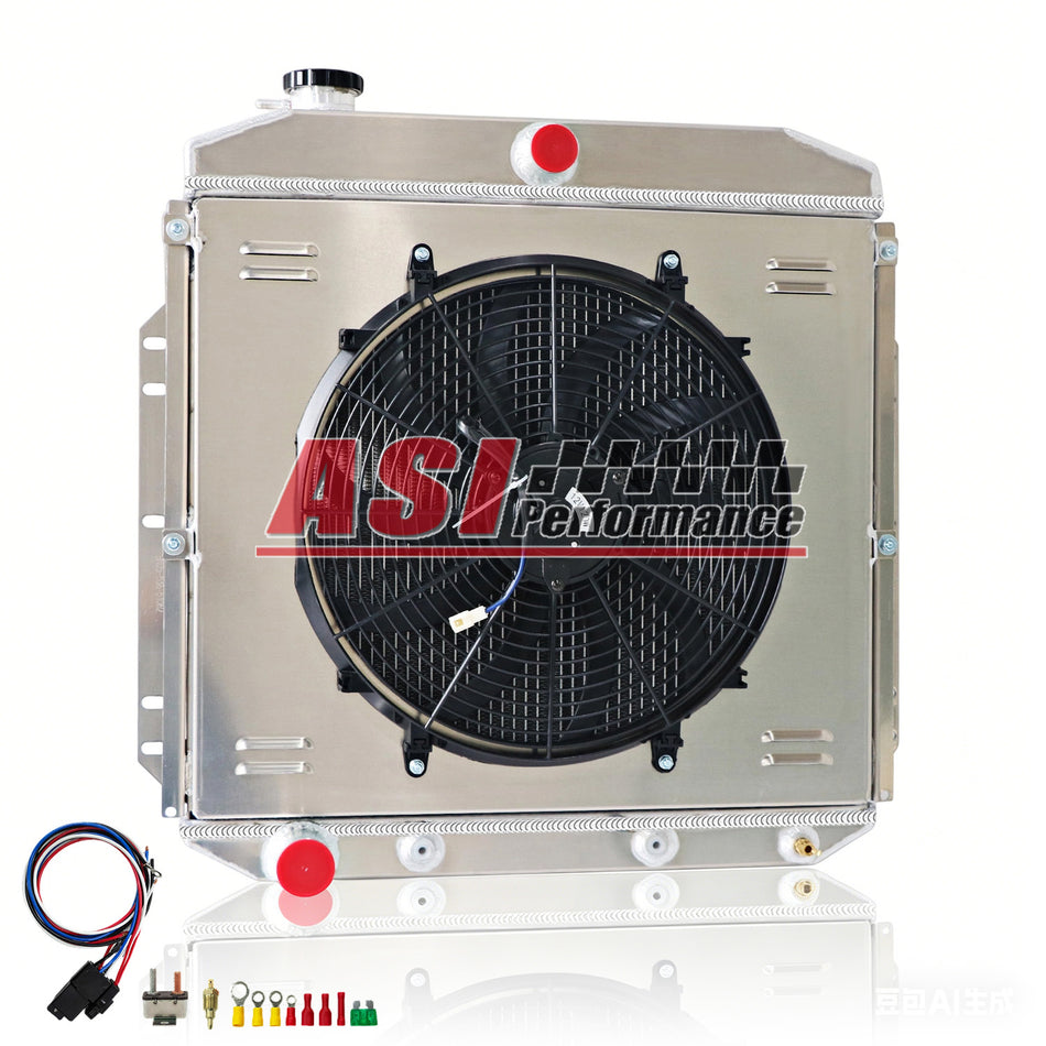 ASI Performance 4-Row Radiator+Shroud+Fan For 1953-1956 Ford F350 F250 F100 Pickup Trucks L6 V8.
