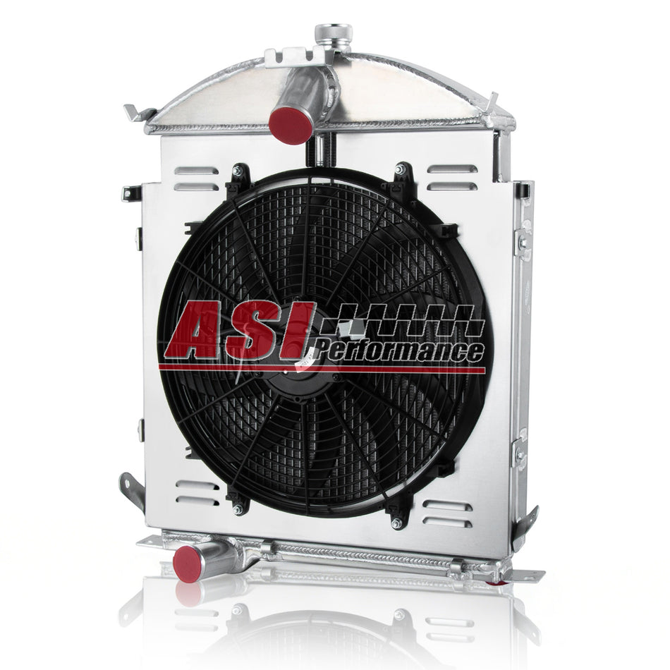 ASI Performance 3 Row Aluminum Radiator+Shroud Fan for 1928-1929 Ford Model A Heavy Duty 3.3L L4