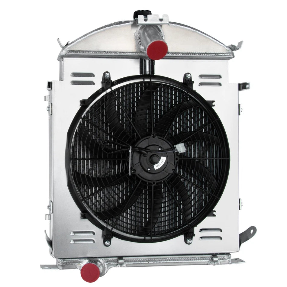 ASI Performance 4 Row Radiator with Shroud Fan Relay kit For 1928 29 Ford Model A Heavy Duty 3.3L L6 MT