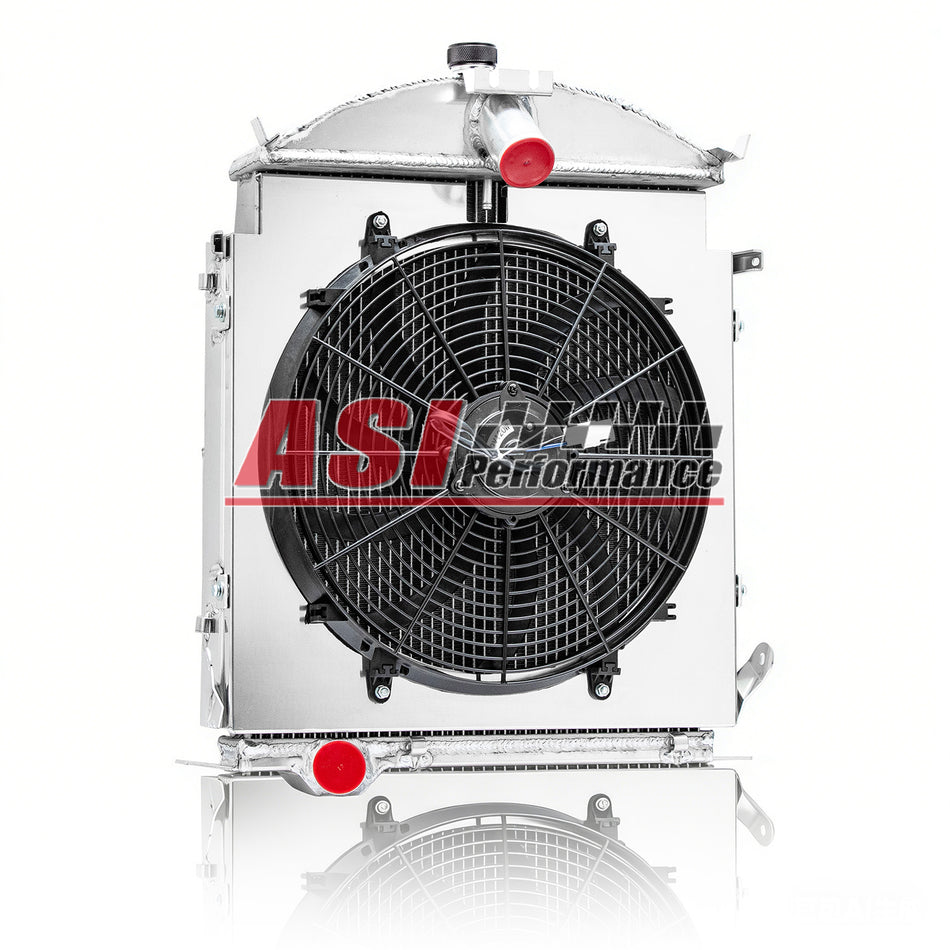 ASI Performance 4 Row Aluminum Radiator Shroud Fan For 1928 1929 Ford Model A Heavy Duty 3.3L L4