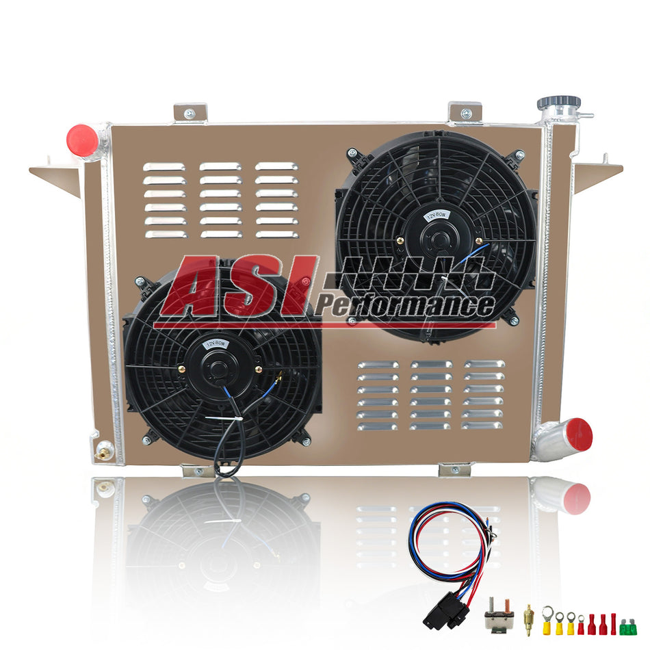 ASI Performance 4 Rows Radiator with Fan Shroud Kits For 1989-1993 Dodge D/W 250 350 5.9L V8 DIESEL 23.3 Height x 36.5 Width 12 fan 90W