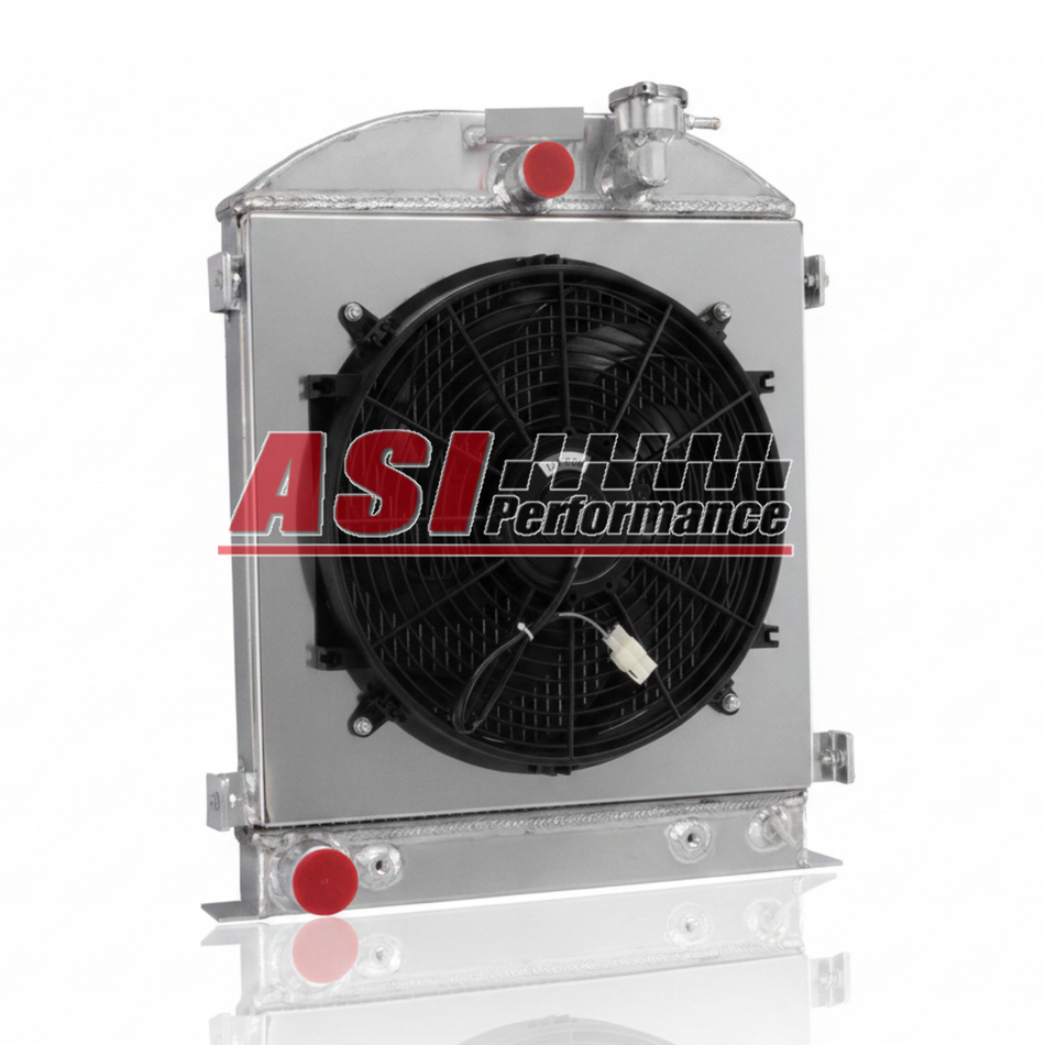 ASI Performance 3-ROW Aluminum Radiator Shroud+Fan For 1928-32,1931 Ford Hi-Boy Hot Rod Ford V8
