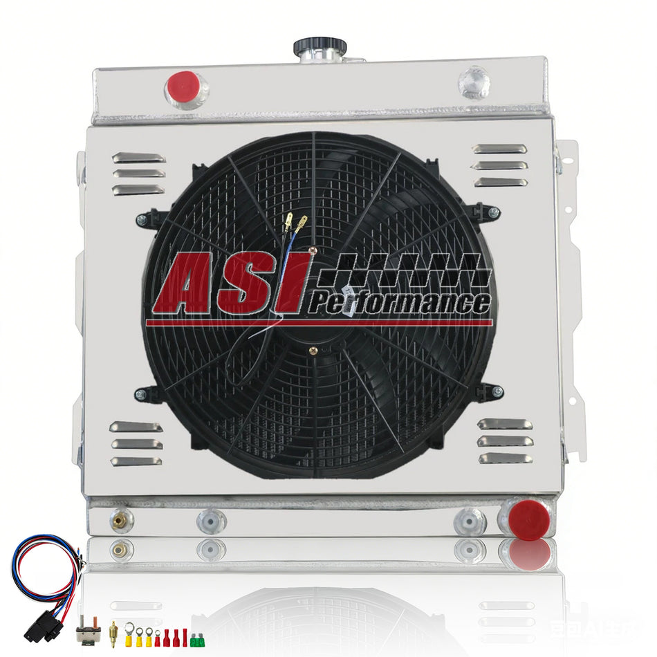 ASI Performance 4-Rows Radiator+Shroud Fan Fit 1970-79 Dodge D/W 100 150 200 250 VAN Pickup V8