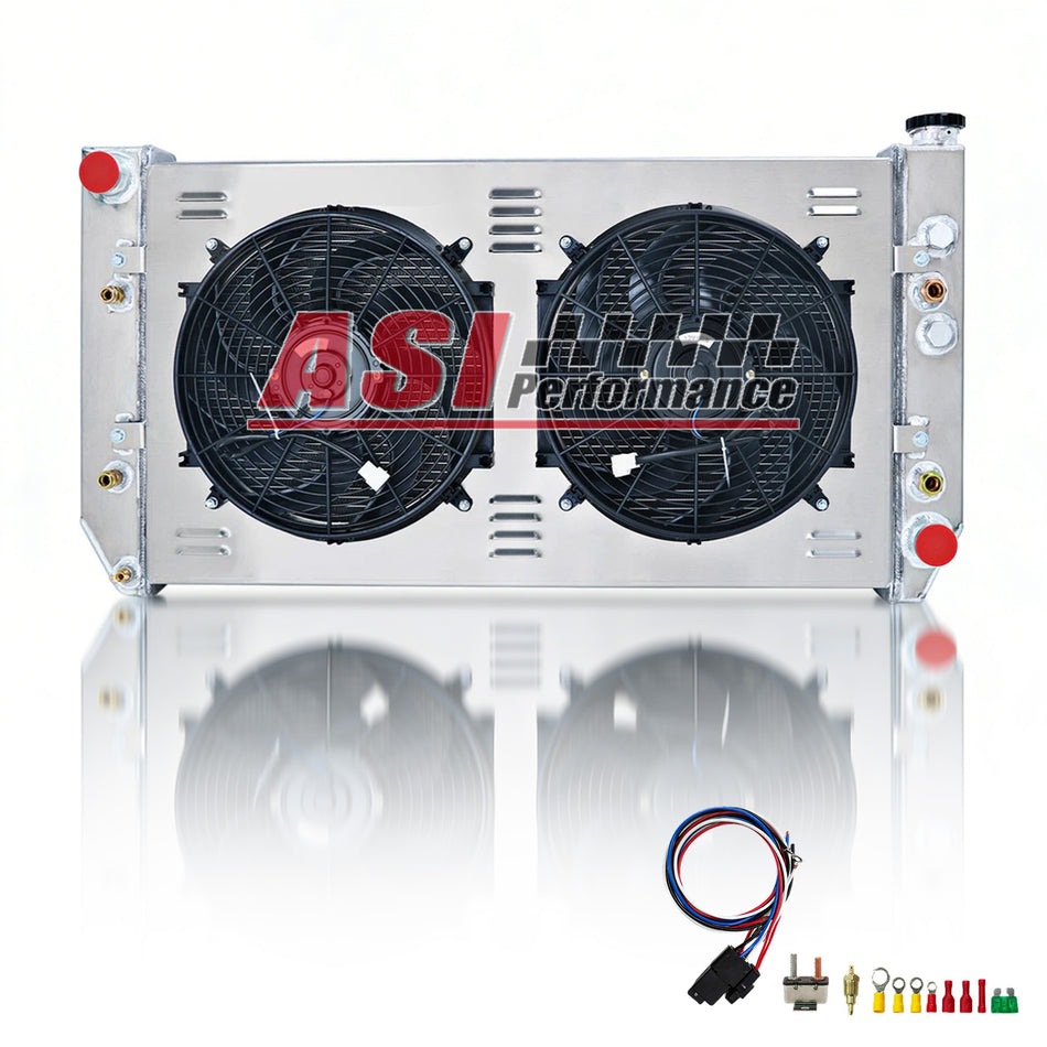 ASI Performance 3 Row Radiator+Shroud Fans For 82-91 Chevy C/K C1500 2500 K2500 6.2L Diesel-90w