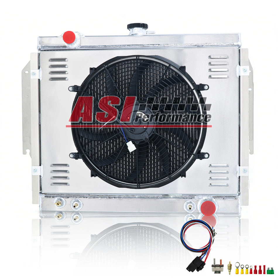 ASI Performance Aluminum 3 Row Radiator with Shroud Fan For 79-93 Dodge D/W 150 250 350 Ramcharger 5.2L 5.9L
