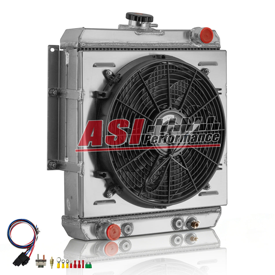 ASI Performance 4-Row Aluminum Radiator Shroud+Fan fit 1966-1973 Jeep DJ5 Cars 2.2L 3.8L L6 4.2L