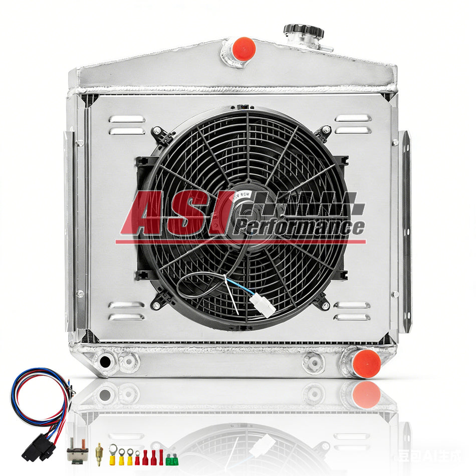 ASI Performance 3 Rows Aluminum Radiator Shroud Fan For 55-1957 Chevy Bel Air Nomad 4.3L 4.6L V8