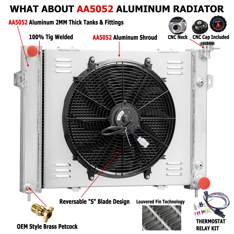 ASI Performance 2-core Radiator w/ Shroud 16" Fan fit 1993-1997 Jeep Grand Cherokee 5.2L V8 Gas