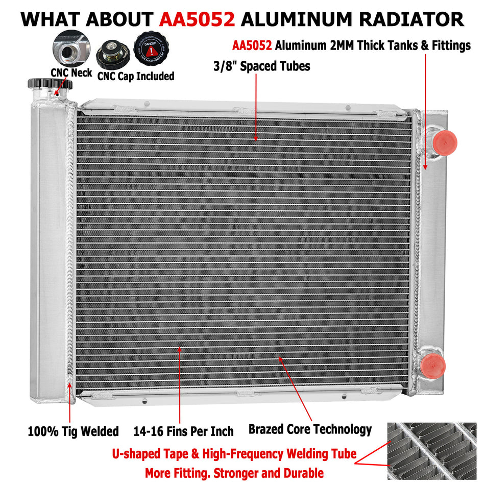 ASI Performance Double Pass Aluminum 2 Row Radiator For Chevy SBC 350 Crossflow 19"H x 26"W