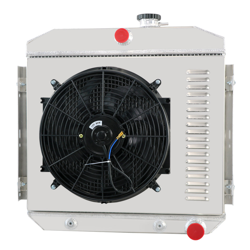 ASI Performance 3 Row Aluminum Radiator with Shroud Fan Relay For 1955-1957 Chevrolet Bel Air Nomad L6 24-1/2H x 23-3/4W