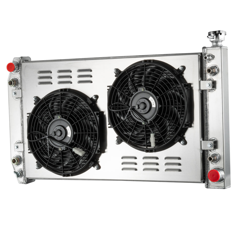ASI Performance 2 Row Radiator with Shroud Fan For 1988-1999 Chevy GMC C/K C1500 C2500 C3500 5.0L 5.7L V8 28''Wide