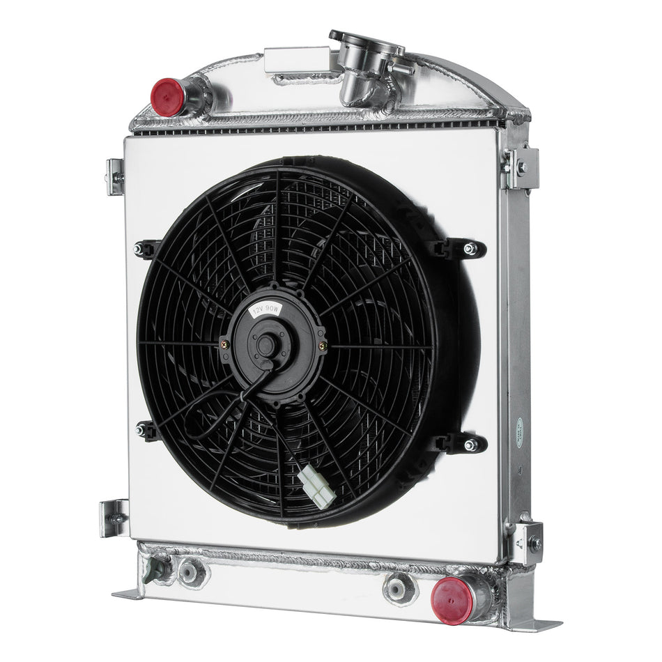 ASI Performance 4-Row Radiator+Shroud+Fan FIT 30-38 Ford HI BOY Hot Rod Chopped Chevy V8