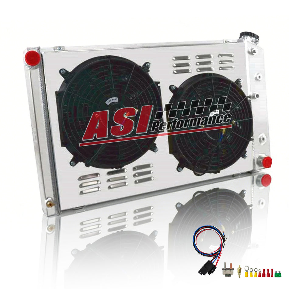 ASI Performance 4 Row Radiator with Shroud Fan For 1968-1990 Chevrolet Chevelle GTO Impala Caprice C10 C20