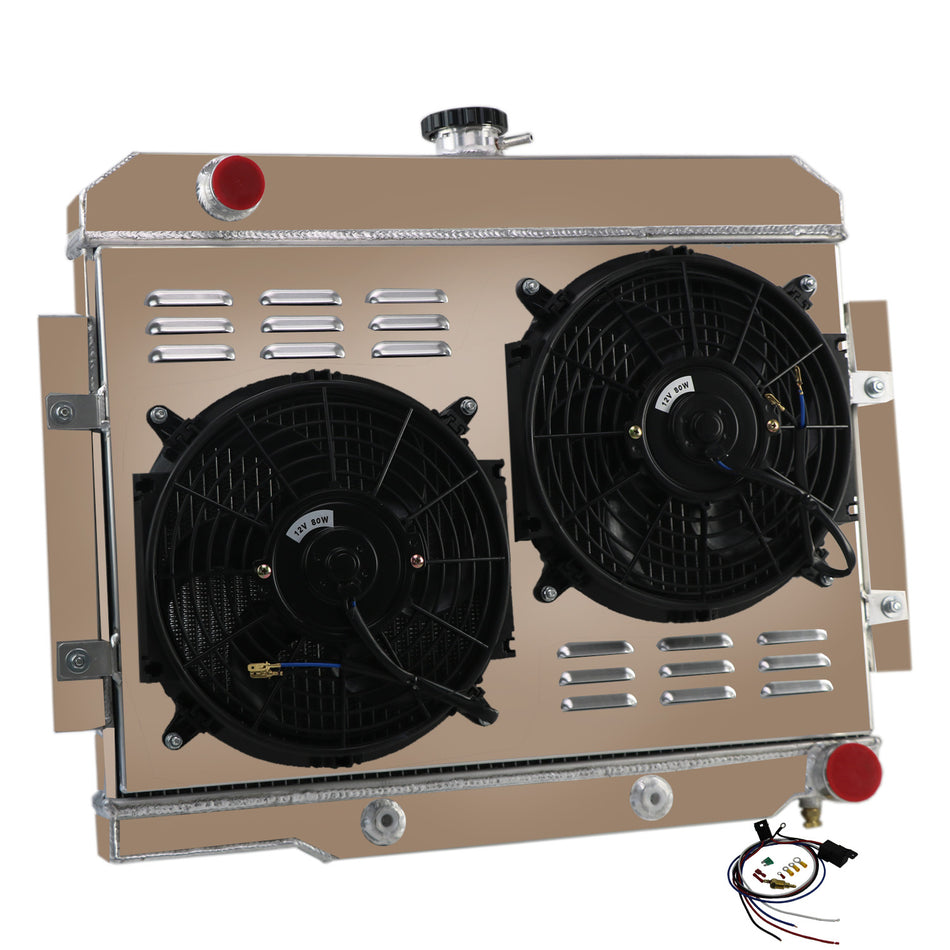 ASI Performance ASI Aluminum 4 Row Radiator+Shroud Fan For Jeep CJ5 CJ6 CJ7 Chevy V8 1972-1986