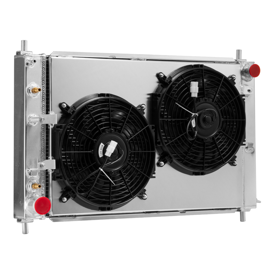 ASI Performance 4 Row Radiator&Shroud Fans For 1997-2004 99 Ford Mustang GT SVT V8 4.6L&5.4L AT