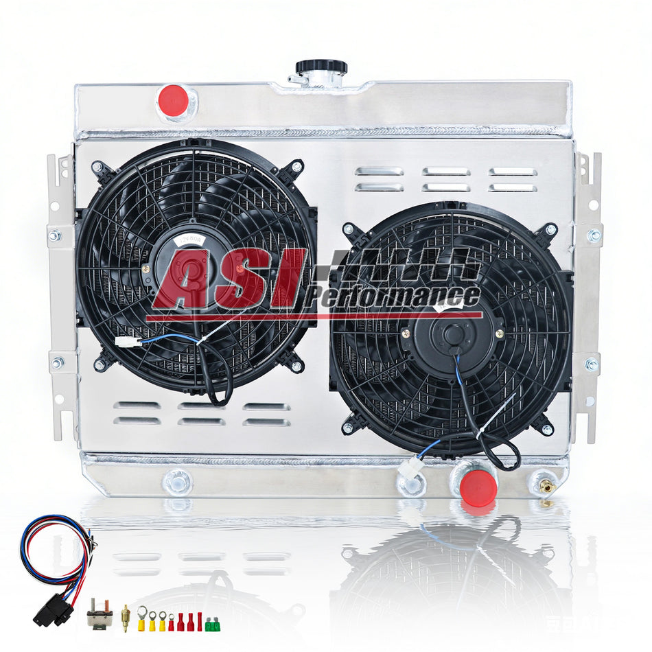 ASI Performance 4 Rows Radiator with Shroud & Fan Fits 1963-1968 64 Chevy Impala Bel Air Chevelle Biscayne