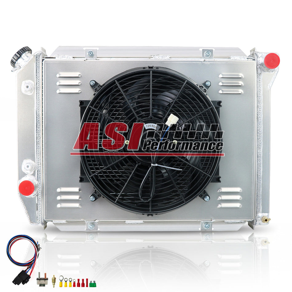 ASI Performance 4 Rows Radiator with Shroud Fan Relay For Ford 1967-1968 Thunderbird Country Sedan LTD/Galaxie 500/Mercury Marquis V8