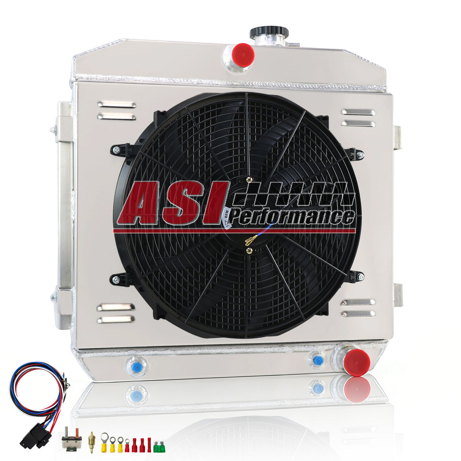 ASI Performance 4 Row Radiator Shroud Fan Relay fit 1955-57 Chevy Bel Air Del Ray Nomad 4.3L V8