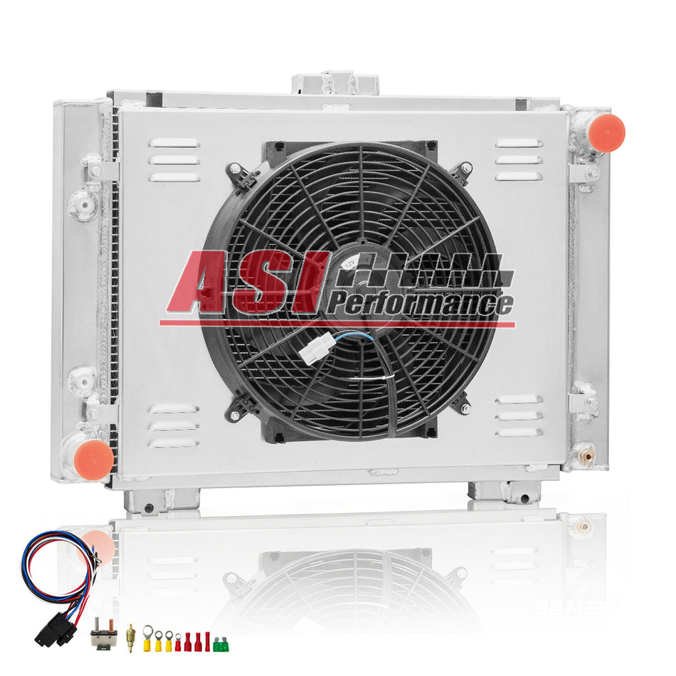 ASI Performance 4 Row Core Aluminum Radiator Shroud Fan Fits 1964 Ford Galaxie 500 500XL L6 V8