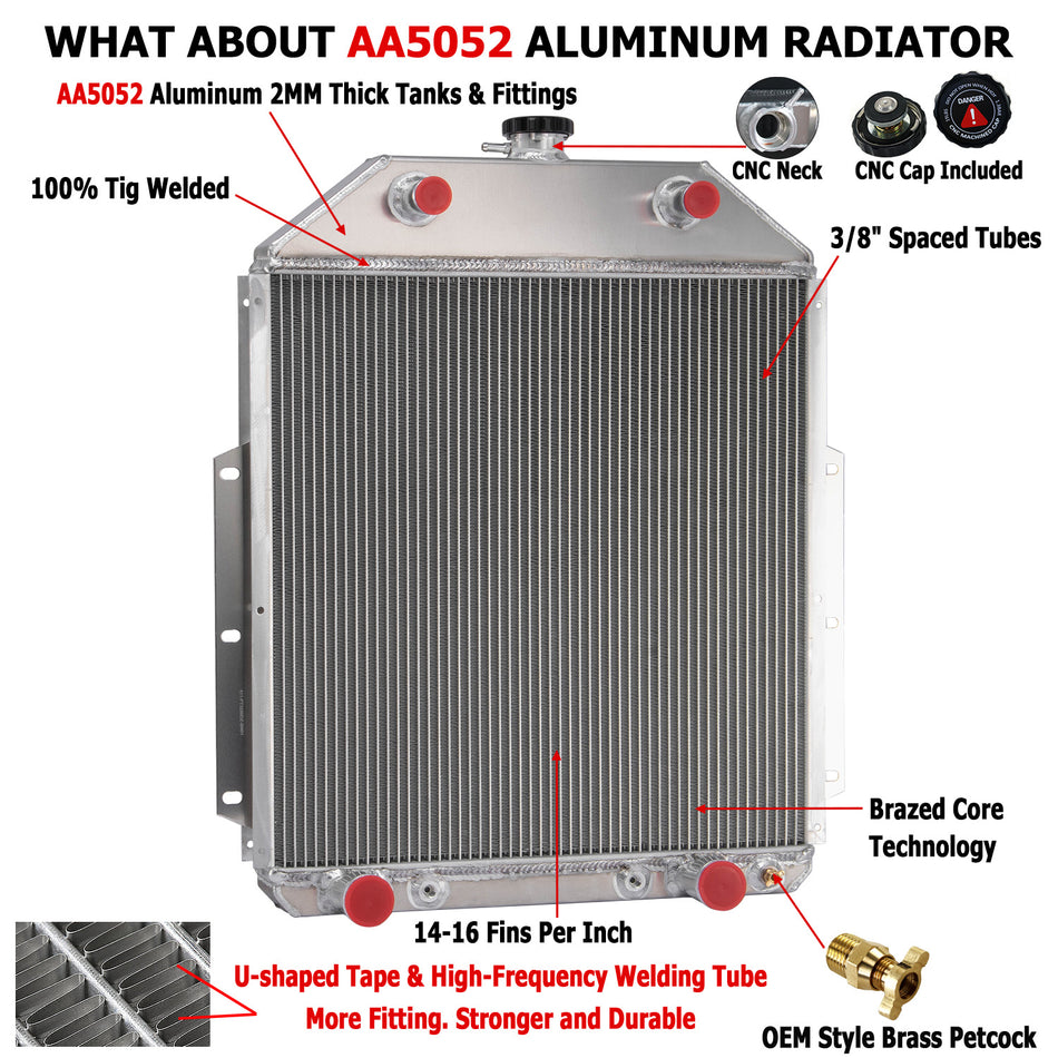 ASI Performance 3 Row Radiator For 1942-52 1951 Ford F1 F2 F3 F4 1 Ton 1/2 Ton 3/4 Ton Pickup AT