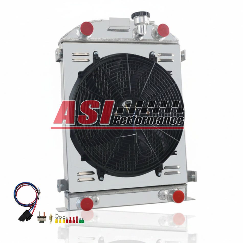 ASI Performance 3 Rows Aluminum Radiator Shroud 16"Fan For 1932 Ford Model Flat Head V8 AT/MT