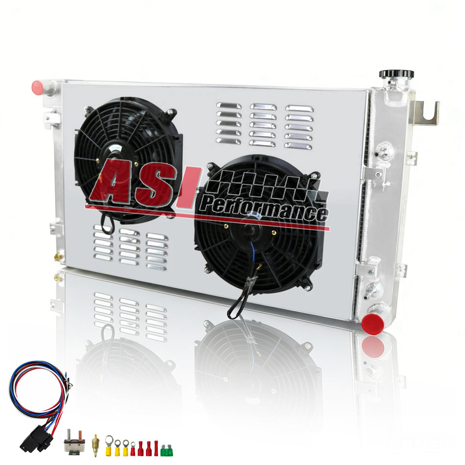 ASI Performance 3-Row Aluminum Radiator+Shroud Fan Relay Fits 1994-2002 Dodge Ram 1500,2500,3500