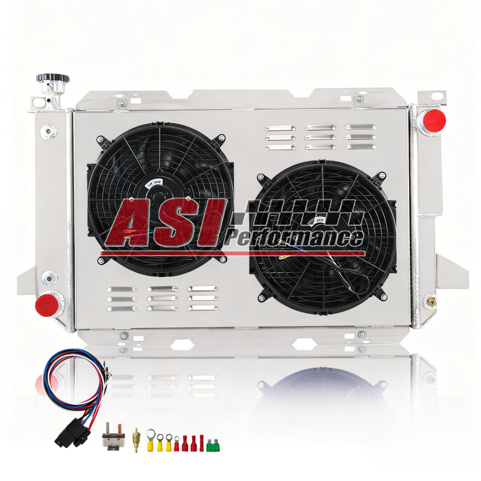 ASI Performance 3-Rows Aluminum Radiator+Shroud Fan Fit 1985-1997 Ford F150 F250 F350 Bronco V8;