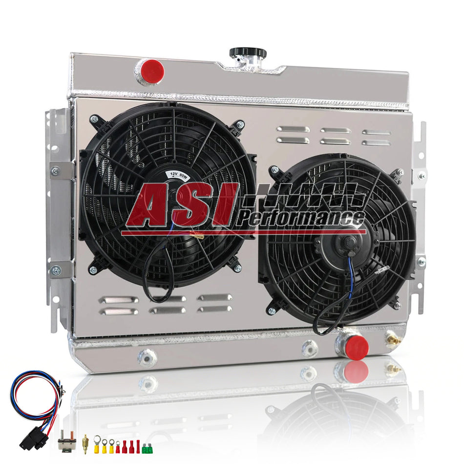 ASI Performance Aluminum 3 Row Radiator with Fan Shroud For 63-68 Chevy Impala Bel Air Biscayne l6 V8