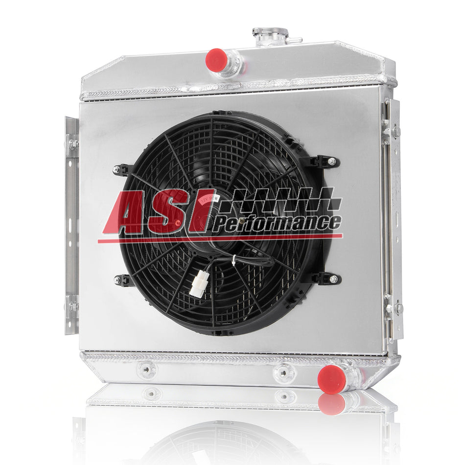 ASI Performance 3 Row Aluminum Radiator with Shroud Fan For 1955-1957 Chevrolet Bel Air Nomad L6 24-1/2H x 23-3/4W