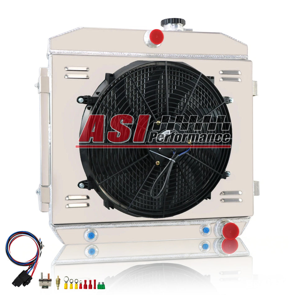ASI Performance 3 Row Aluminum Radiator+Shroud Fan Kit for 1955-57 Chevrolet Bel Air Nomad V8.