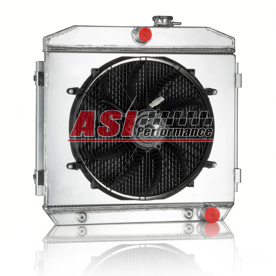 ASI Performance 3 Row Radiator with Shroud Fan For 1955-1957 Chevrolet Bel Air Del Ray Nomad 4.3 4.6L V8 23 2/5H x 23 1/2W