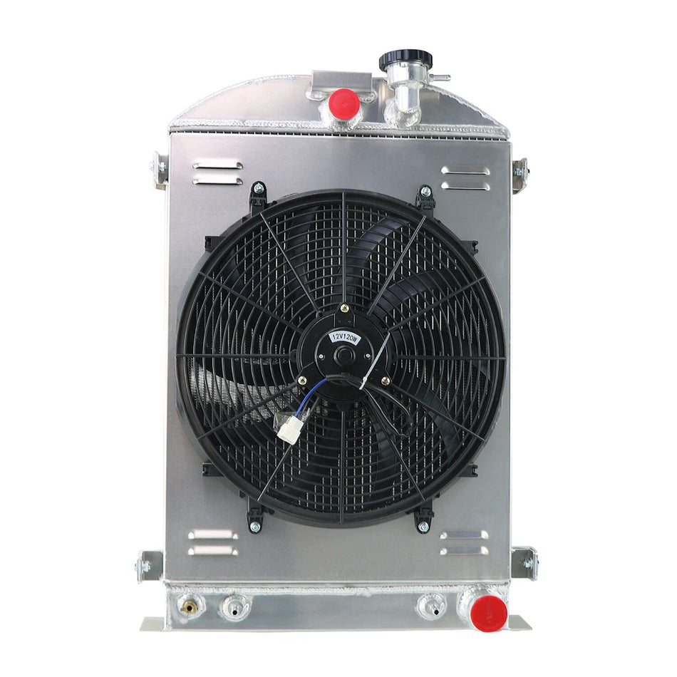 ASI Performance 3 Row Radiator with Shroud Fan For 1933-1935 Ford MODEL Hot Rod Chevy V8 Engine AT 28''Height x 19 4/5''Width