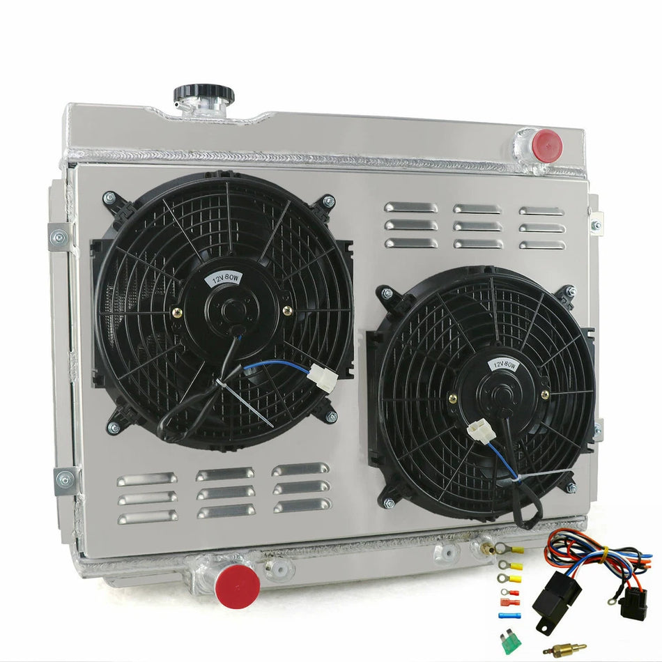 ASI Performance 4 Row Aluminum Radiator with Shroud Fan For 1968-1970 Ford Mustang Fairlane Mercury Cougar 390 428 429 V8 20-3/4" H x 25-1/4" W